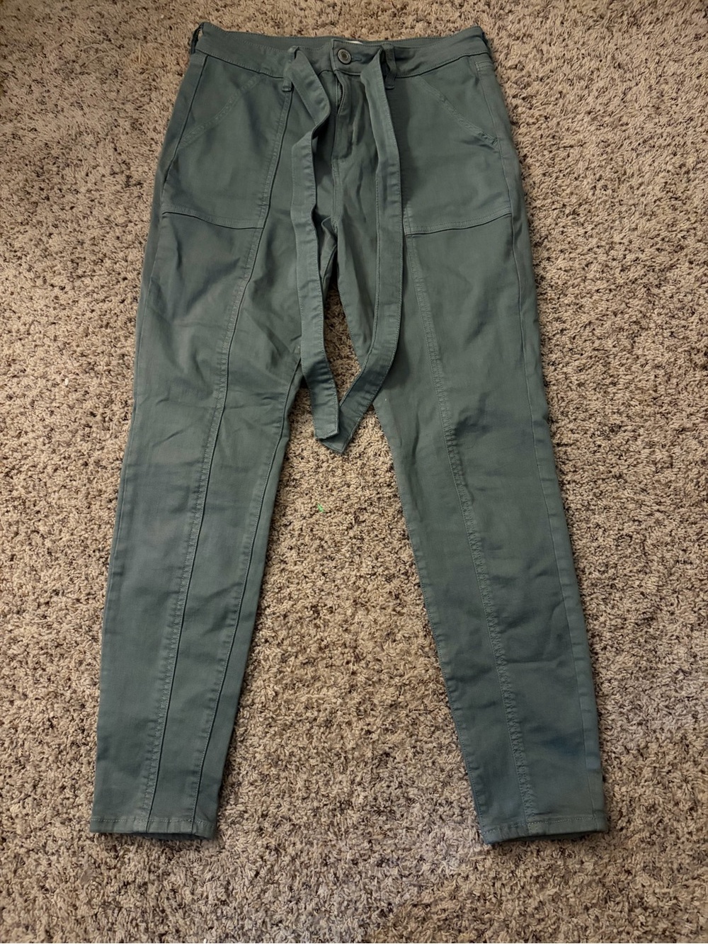 SO Olive Green Casual Pants with Waist Tye